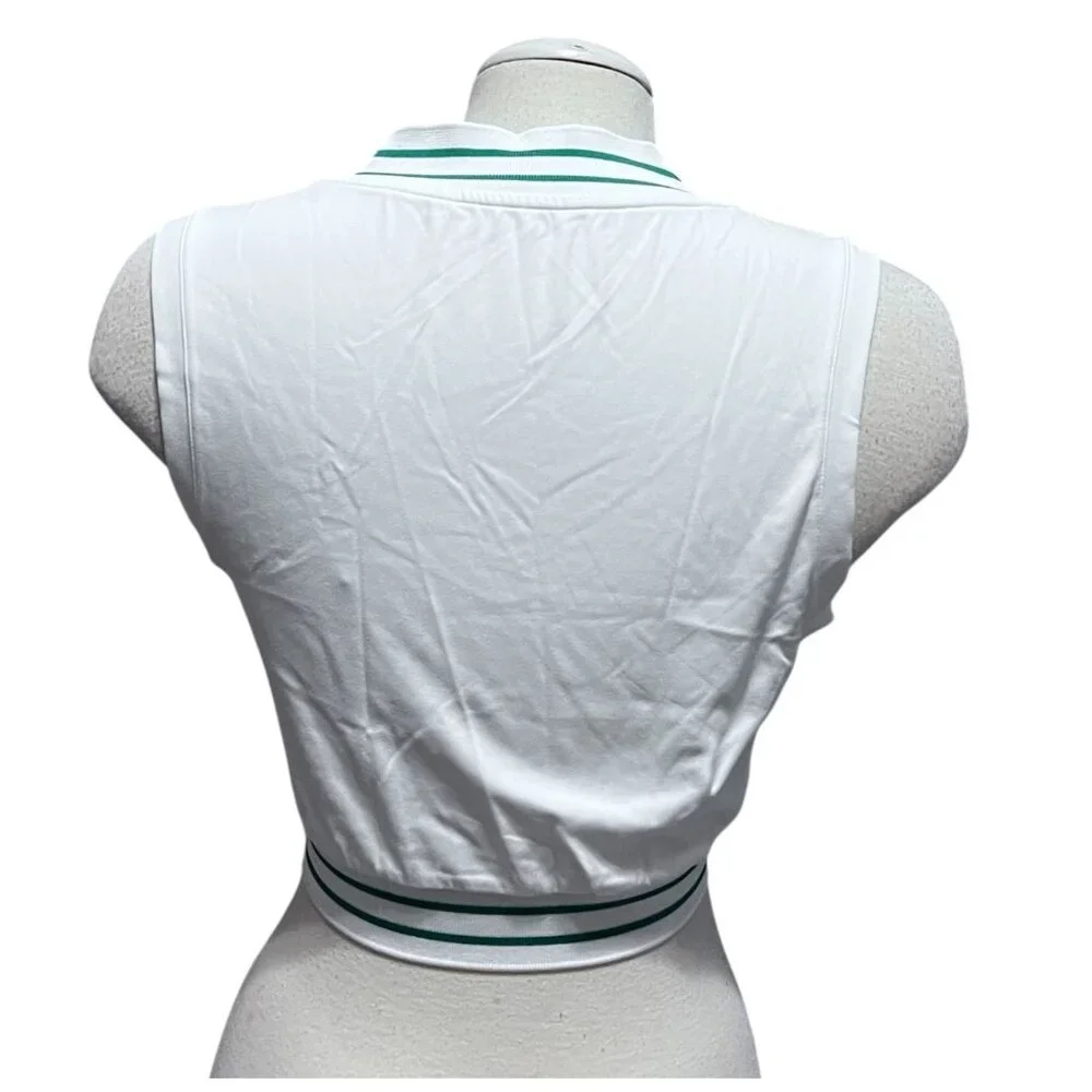 Halara V Neck Sleeveless Sport Striped Casual Cropped Shirt Sz XS White & Green - Picture 2 of 6